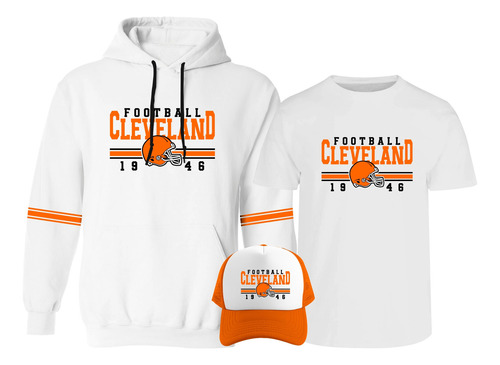 Pack Sudadera, Playera Y Gorra Con Diseño Cleveland Football