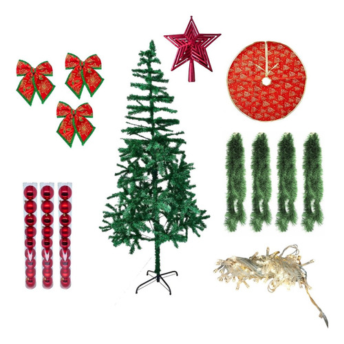 Árvore De Natal Completa Todas Decorações 2,10mts 450 Galhos Cor Vermelho