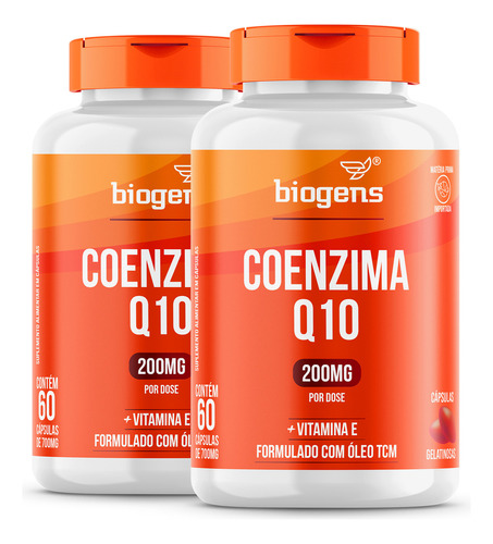 Kit C/ 2x Coenzima Q10 200mg Com Vitamina E 10mg, 120 Cáps, Biogens