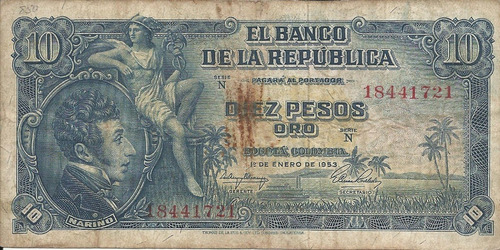 Colombia 10 Pesos Oro 1 Enero 1953