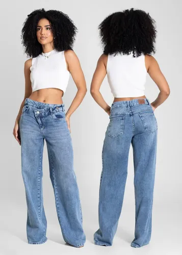 Jeans Sawary Feminina Calca Wide Leg_283304 Índigo Liso 36