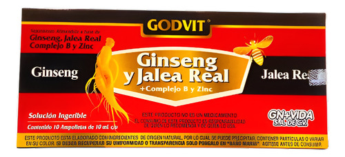 Ginseng Royal Jelly 10 Ampolletas De 10 Ml Godvit Jalea Real
