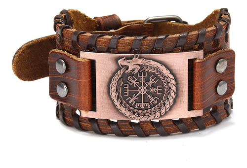 Pulsera De Cuero Vikingo, Brazalete Ancho De Dragón Nórdico 