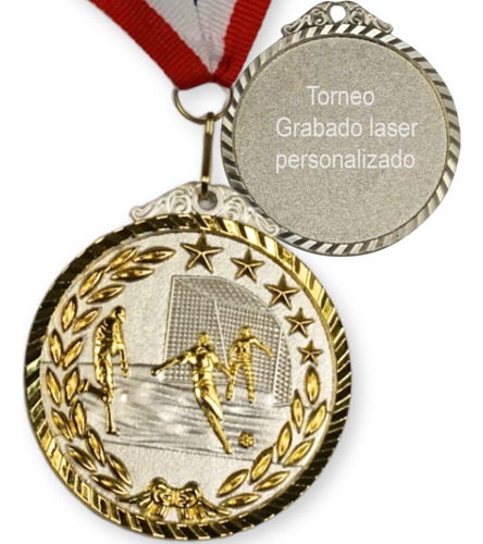 Medalla Plata Bi-metalica Futbol Personalizada Laser 65 Mm