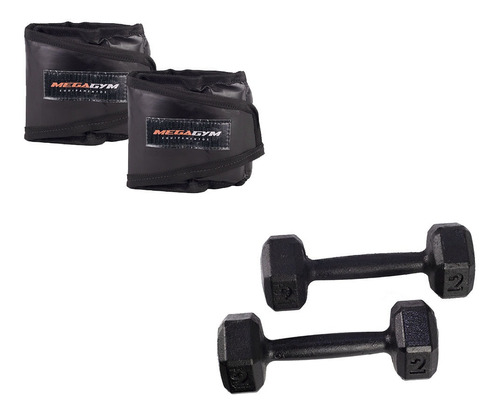 Kit 2 Caneleiras De 05 + 2 Halter Sextavado 02kg Cor Preto