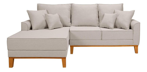 Sofá 2l Beny Com Chaise Living Confortável Em Linho Cor Cru 184
