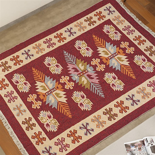 Tapete Kilim Antep 2,40 X 3,00 Des. 001/vermelho Cor Vermelho Desenho Do Tecido Geométrico