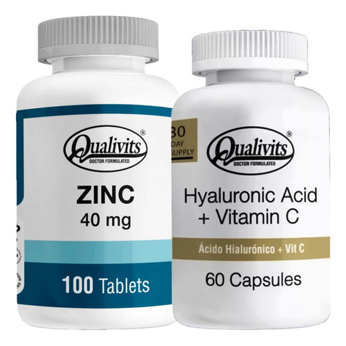 Zinc 40 Mg 100 Tabletas + Ácido Hialurónico Vit C Qualivits