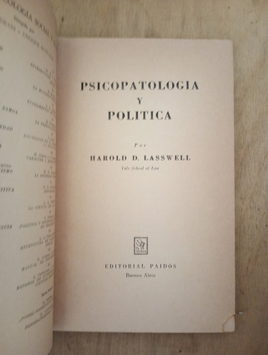 Psicopatología Y Política - Harold D. Lasswell (Usado)