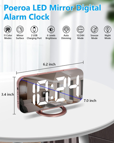 Reloj Despertador Digital Pantalla Grande De 7 Pulgadas Con