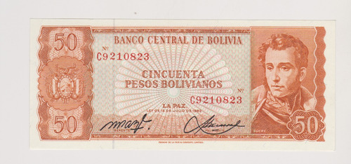 Billete Bolivia 50 Bolivianos Año 1962 Sin Circular