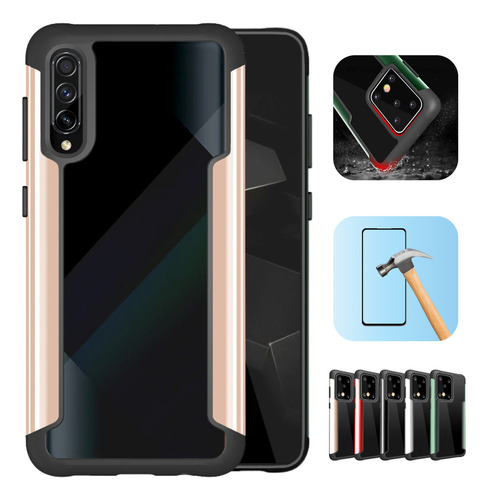 Funda Para Galaxy A50 Con Mica Varios Modelos Antigolpes Dorado Metal Color