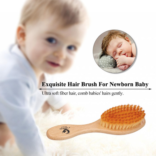 Cepillo De Pelo Ultra Suave Para Bebés Con Mango De Madera P