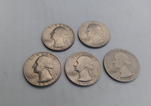 Monedas Antiguas De 25 Centavos Quarter Dollar X 5 Usa (Usado)