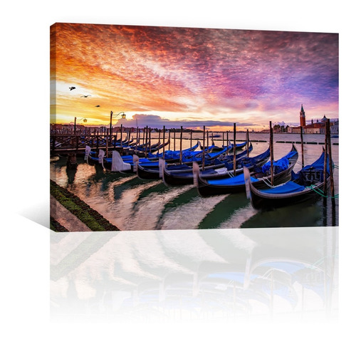 Cuadro Decorativo Canvas Venecia Góndolas Y Puesta De Sol