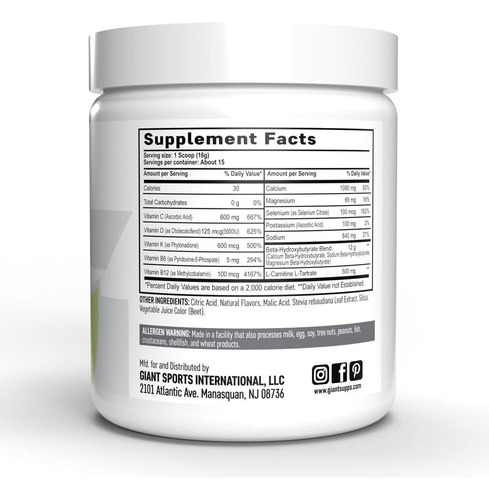Keto Cetonas Exógenas Con Vitaminas 240 Grs Giant Sports Sabor Raspberry Lemonade