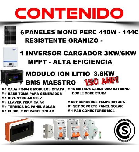 Imagen 2 de 8 de Must Kit Solar Completo 6 Paneles Inversor 3kw/6kw Litio M10