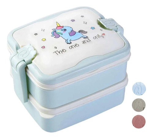 Set De 2 Tupper Lunchera Modelo Unicornio 2 Pisos 