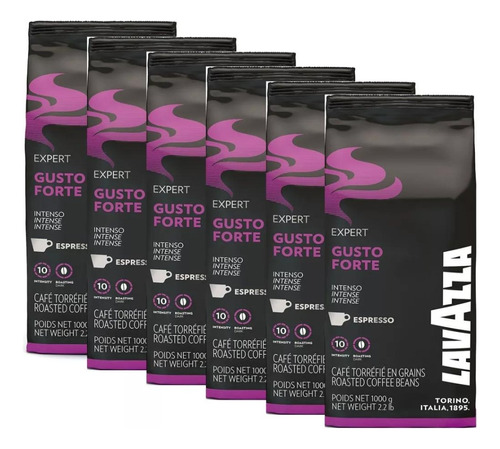 Caja De 6 Cafe Lavazza Expert Gusto Forte Grano Entero 1kg