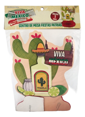 2 Centros De Mesa Viva Mexico Nopal Fiesta Abanico Plegable