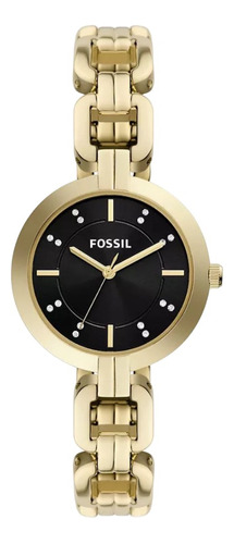 Reloj Fossil Bq3925 Mujer Dorado Con Fondo Negro 32 Mm