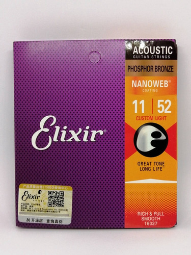 Imagen 1 de 5 de Cuerdas De Guitarra Elixir 16027 Calibre (11-52)