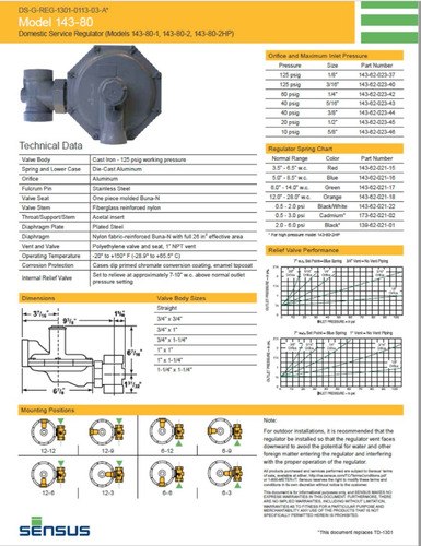 Regulador De Gas Sensus 143-80 En 1 PLG