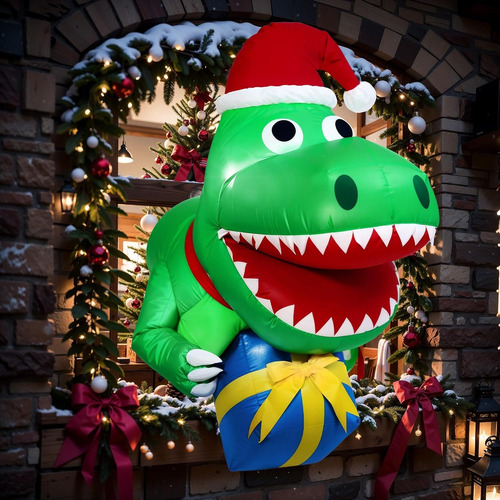 Navidad Inflable Dinosaurio Navidad Ventana Exteriores Y Led