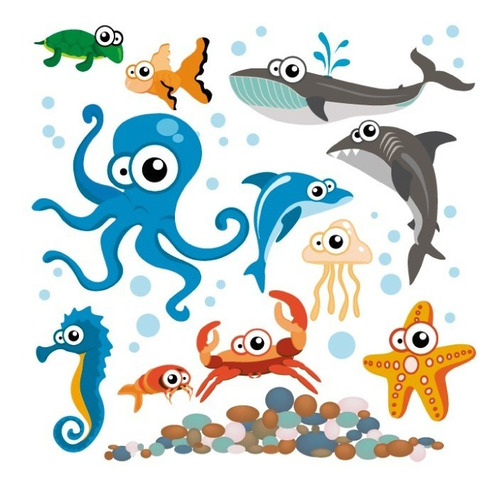Vinilo Decorativo Infantil Animalitos-i 05 Acuario, Peces. Color Multicolor