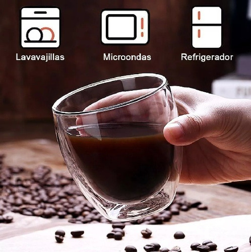 Set 6 Tazas Espresso Doble Pared 80ml Frio Caliente Sin Asa