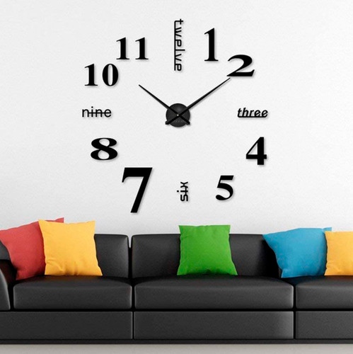 Reloj De Pared 3d Ajustable Negro Diy Moderno Negro Sin Fondo
