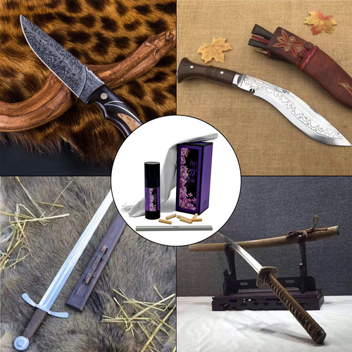 Kit Limpieza Cuchillos Espada 4 Piezas Piedra Afilar Aceite