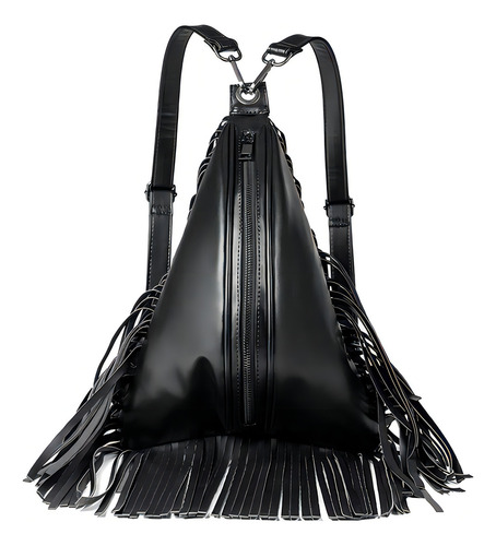 Mochila Negra Con Borlas, S De Navidad, Piel Sintética