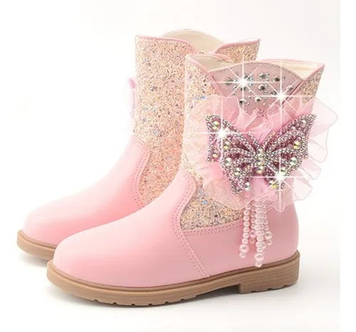 Botas Cortas De Piel De Princesa Con Lazo Para Niñas