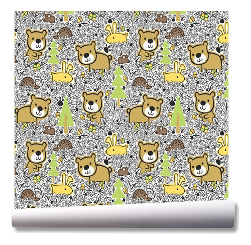 Papel De Parede Coelho Floresta Ursinho Kit 02 Rolos A150