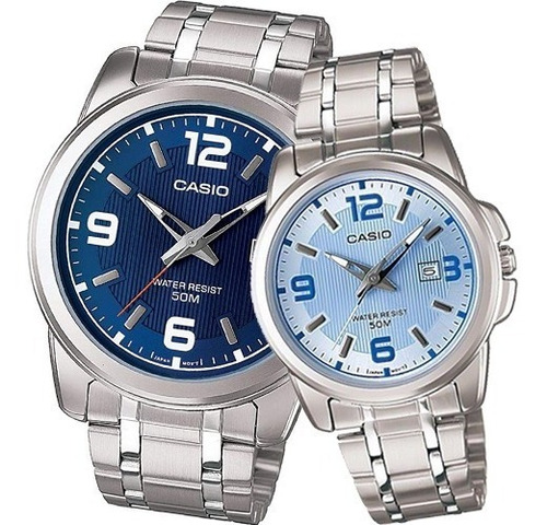 Reloj Casio Pareja Mtp 1314 + Ltp 1314 Acero Inox Fechador 