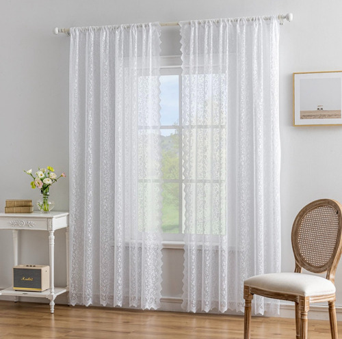 Cortinas De Visillo Encaje Con Diseno 140*220cm 2paños