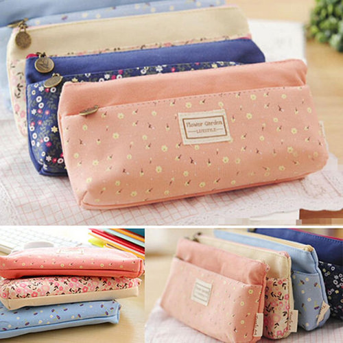 3x Lona Floral Portalápices Bolsa Cremallera Monedero -
