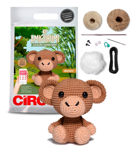 Kit Amigurumi Safari Circle, material y color de receta 02, diseño mono