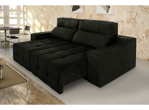 Sofá 3 Lugares Connect Plus Retrátil E Reclinável Suede Amassado Cor Preto