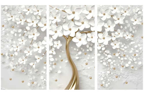 Imagem 2 de 7 de Quadro Decorativo Para Sala Quarto Flores Cerejeiras 3 Telas