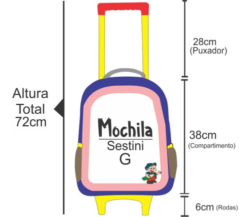 Imagem 5 de 10 de Mochila De Rodinha Com Alça Polly E Lancheira Sestini 065330
