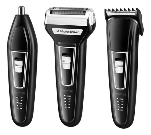 Máquina De Cortar Cabelo E Barbear Tira Pelo Nariz 3x1 Kemei Cor Preto 110V/220V