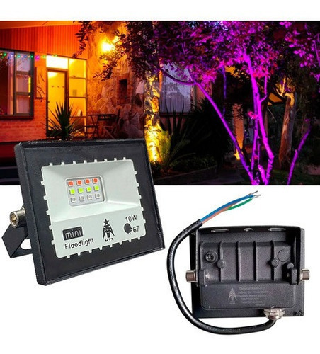Foco LED RGB con mando a distancia, luz bivolta de 10 W, color RGB, multicolor, gris, carcasa de color 110 V/220 V (bivoltio), dimensiones 120 mm x 100 mm x 95 mm