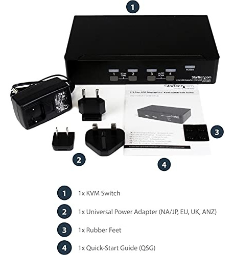 Startech.com Conmutador Kvm Displayport De 4 Puertos Con Aud