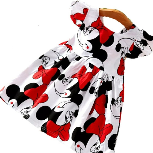 Imagen 1 de 6 de Vestido De Niña, Vestido Minnie Mouse, Vestido Verano Blanco
