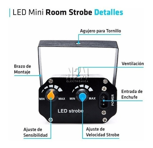 Imagen 4 de 5 de Flash Led Audioritmico 10w Strobe Rgb Luces Dj Boliche Fiestas