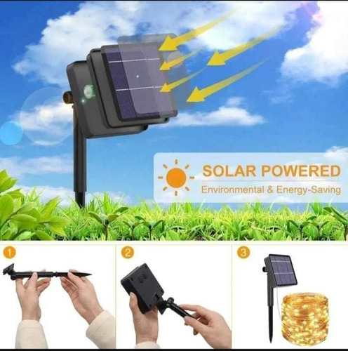 Imagen 2 de 7 de Guirnalda Hada Solar Alambre Led 30mts+ Panel Solar