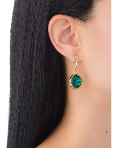 Aretes Con Poste En Baño De Oro Con Piedra Color Aqua 