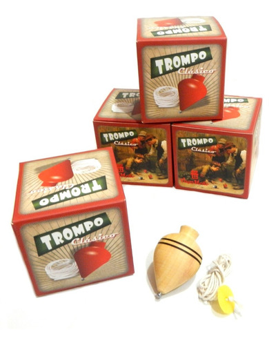 Imagen 3 de 6 de Trompo Clasico De Madera Retro Punta Metalica En Caja